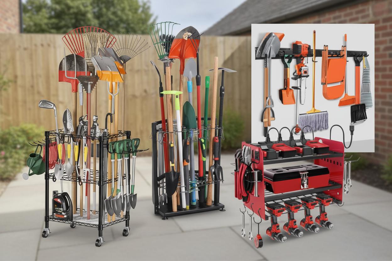 Best Garden Tool Rack with Charging Ports - Organizing Long-Handled Tools, Portable Mobility, and Enhanced Security