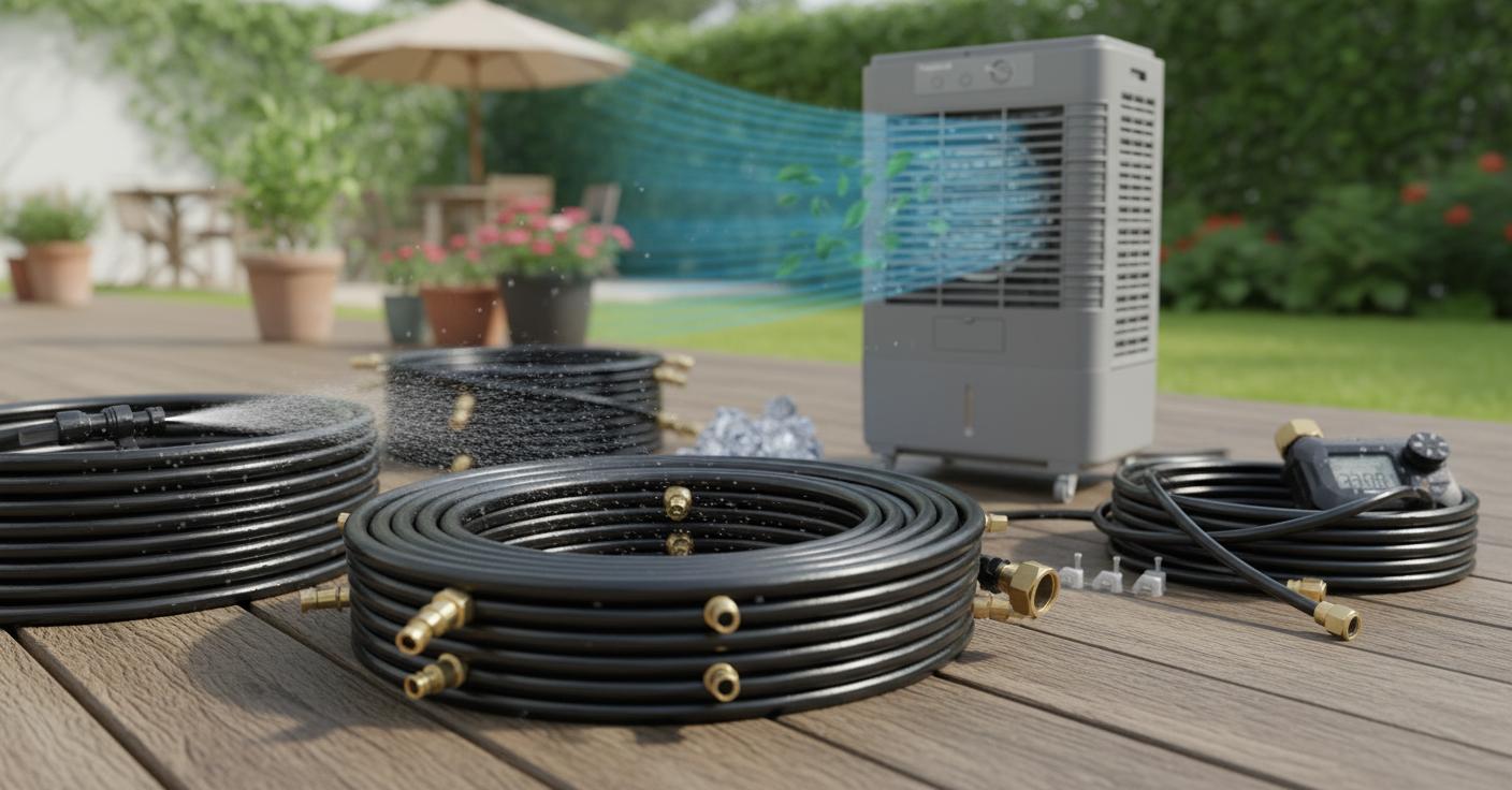 Best Outdoor Misting Cooling System - Wide 36 Nozzle Coverage, Efficient Cooling, and Versatile Watering