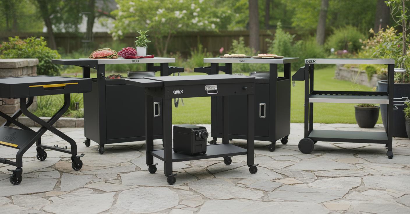 Best Portable Outdoor Bar Cart - Foldable Design, Spacious Prep Area, Convenient Seasoning Storage