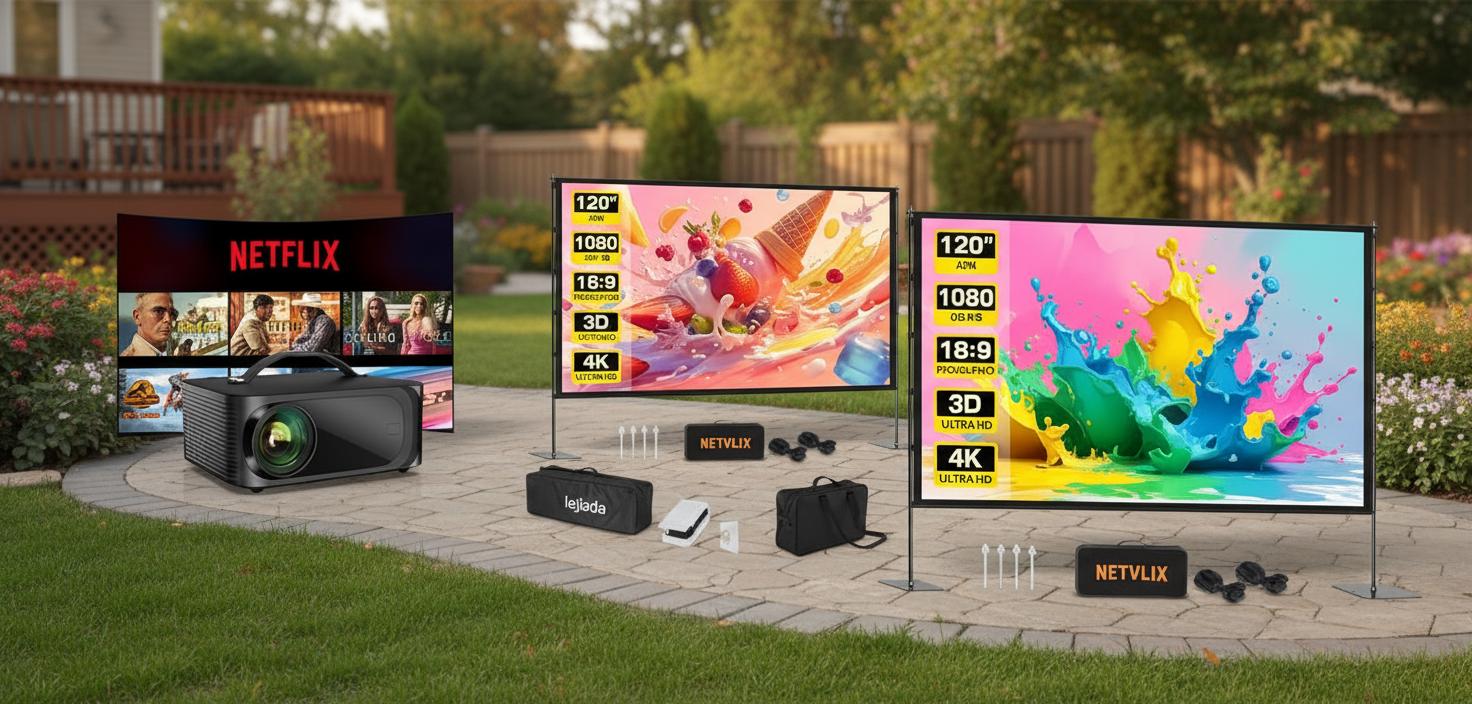 Best Retractable Backyard Movie Screen - Portable 4K Projector, Streaming Apps, Smart OS
