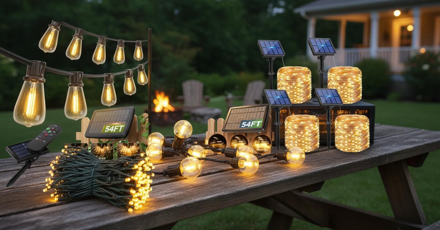 Best Solar-Powered String Lights - Versatile Outdoor Ambiance, Remote Control, and Dimming Options