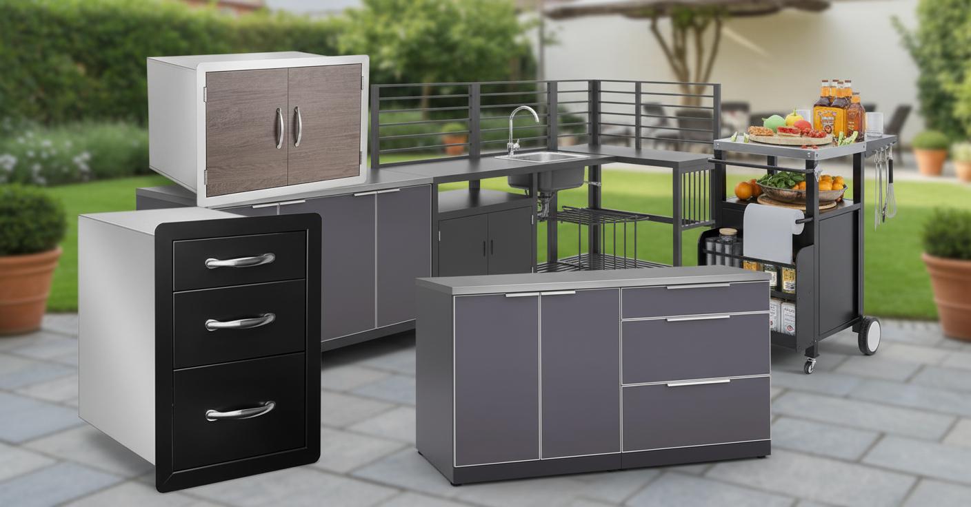 Best Weatherproof Modular Outdoor Kitchen - Stylish Design, Durable Double-Door Storage, Organized Essentials