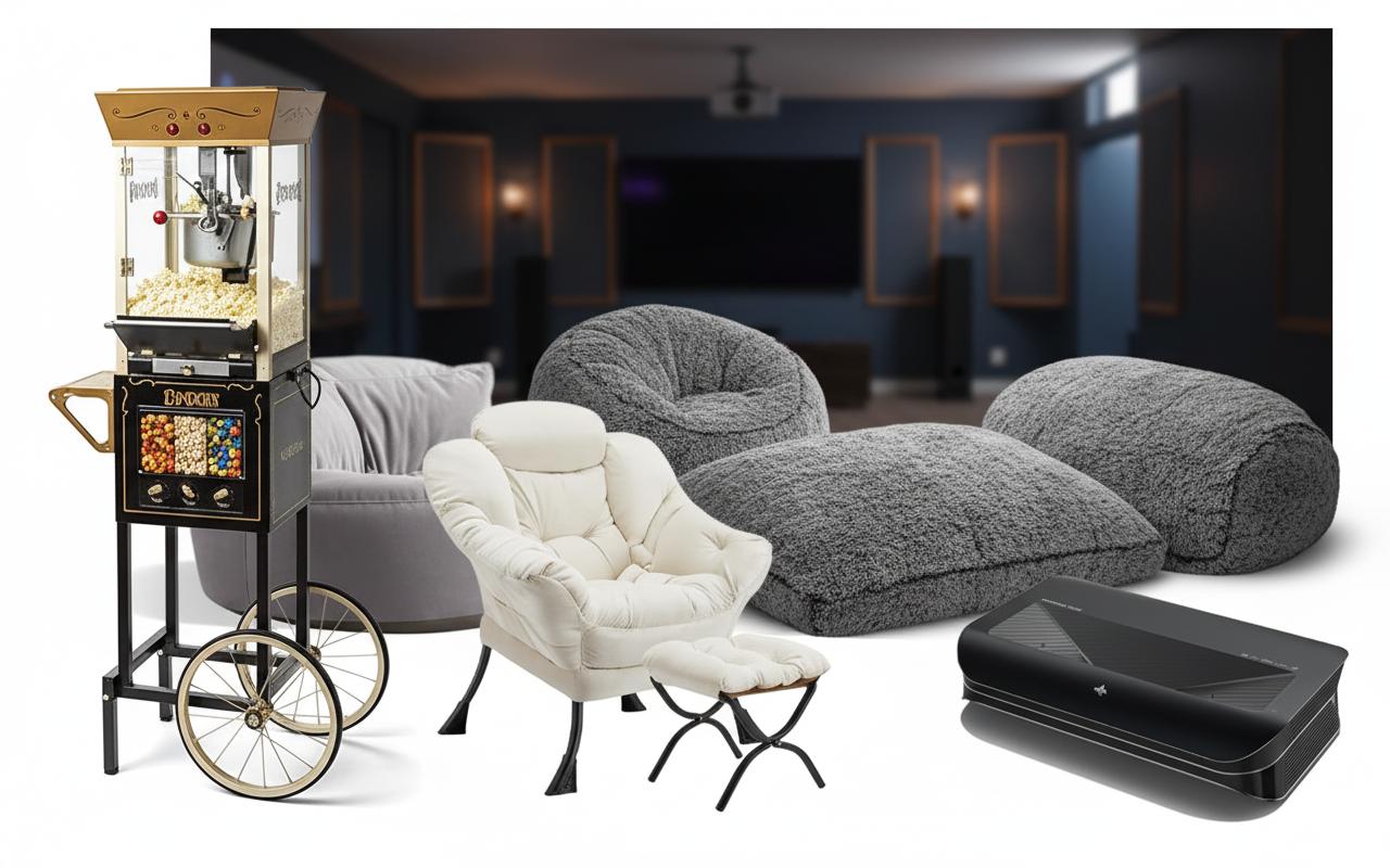 Best Basement Theater Seating - Comfortable Design, Vintage Snack Station, Perfect for Popcorn Lovers