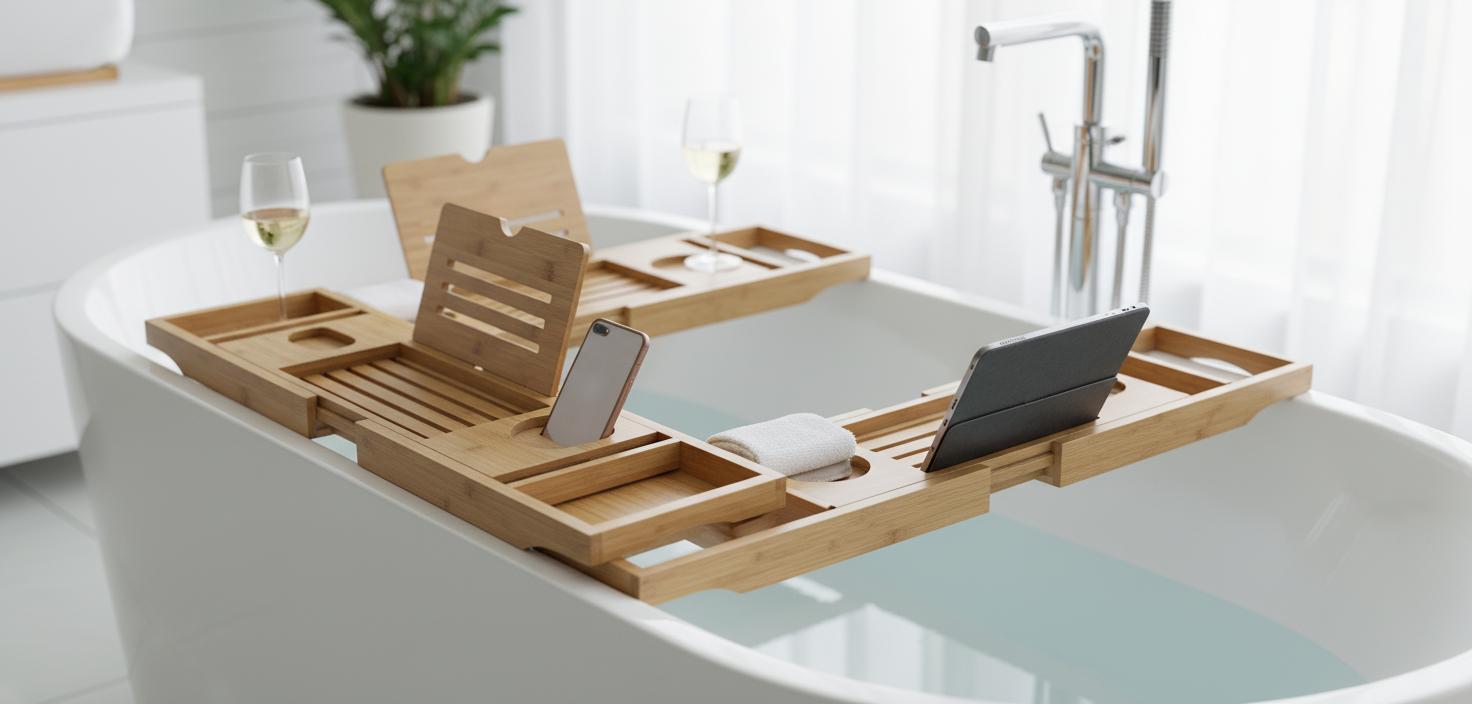 Best Bamboo Bathtub Caddy Tray - Convenient, Stylish and Adjustable Sides with Multiple Holders