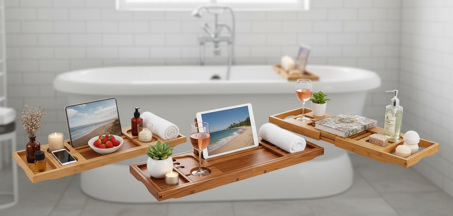 Best Bathtub Tray with Wine Holder - Stylish Design, Multifunctional Use, Adjustable Sides