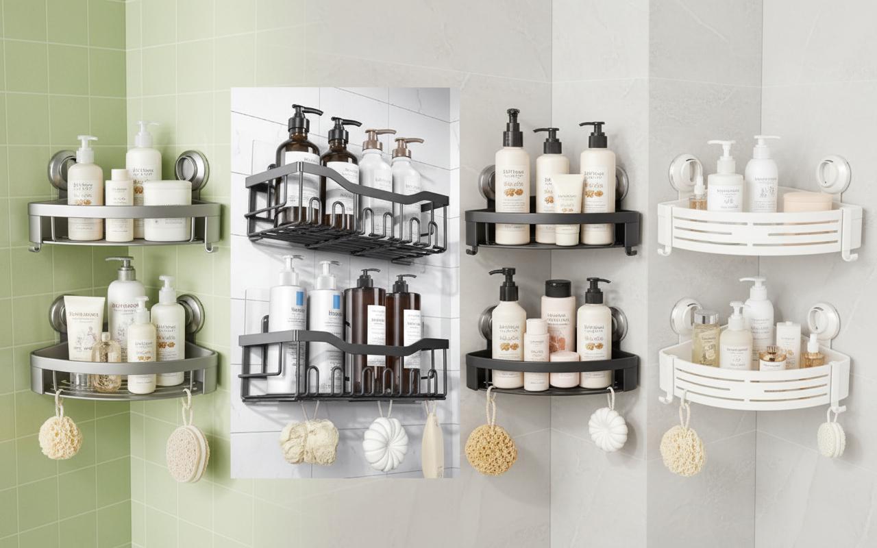 Best Corner Shower Caddy with Suction Technology - No-Drill Installation, Adjustable Storage, Damage-Free Design