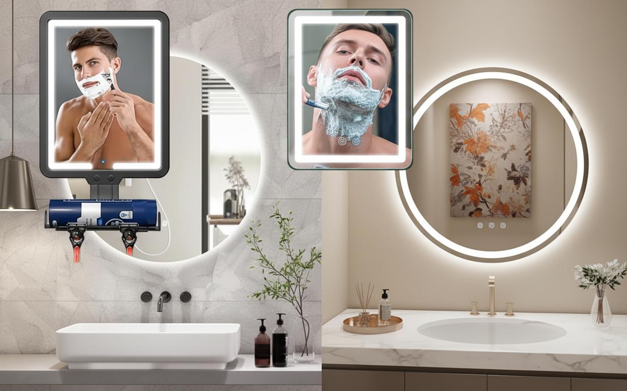 Best Fogless LED Vanity Mirror - Steam-Free Shaving, Adjustable Lighting, Convenient Storage