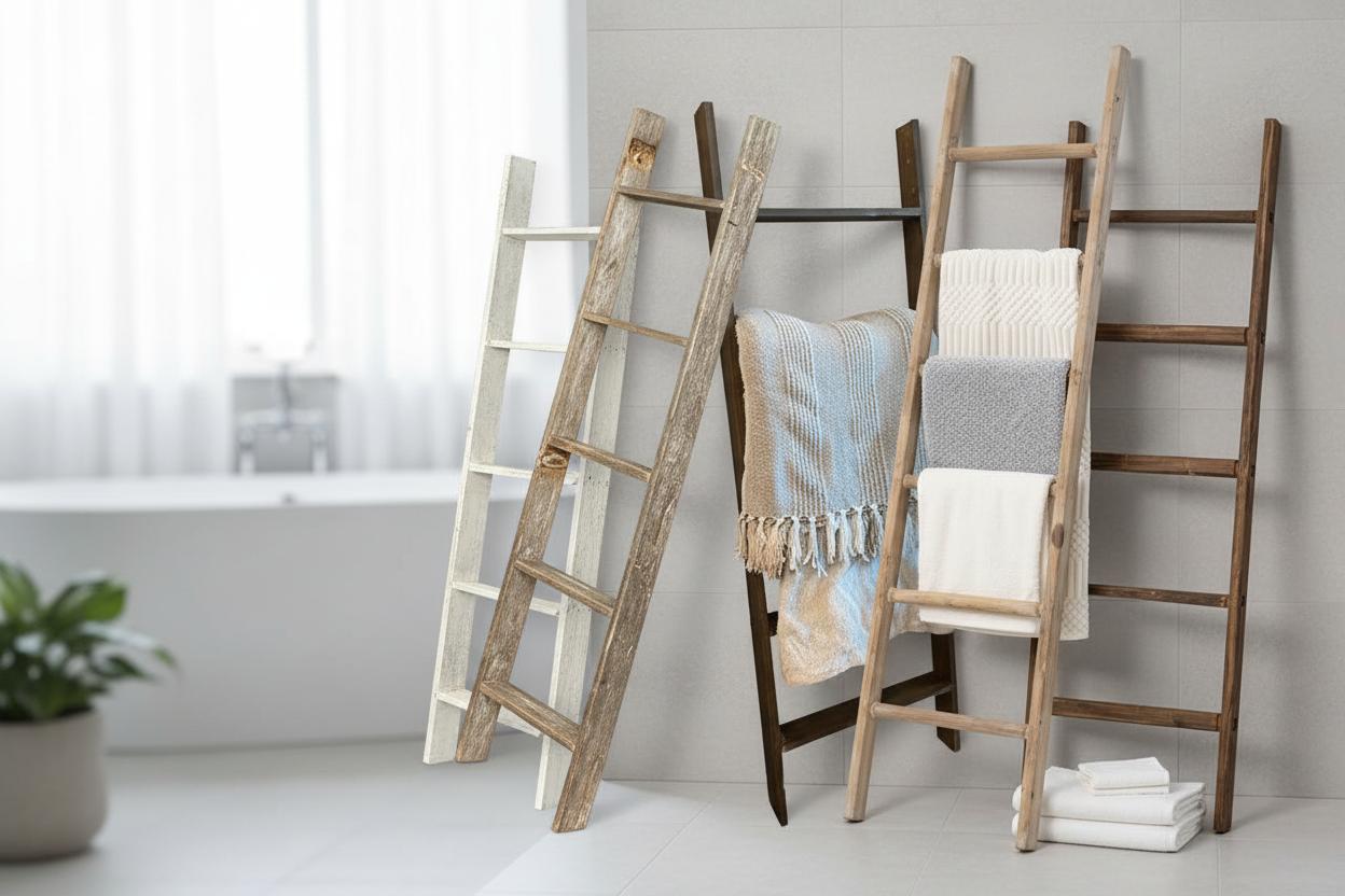 Best Reclaimed Wood Bathroom Storage Ladder - Rustic Charm, Durable Design, and Space-Saving Functionality