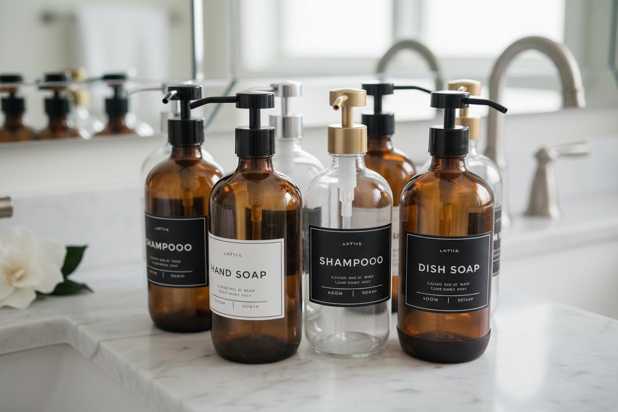Best Refillable Glass Hand Soap Bottles - Eco-Friendly, Stylish Amber Glass, Bathroom Organization