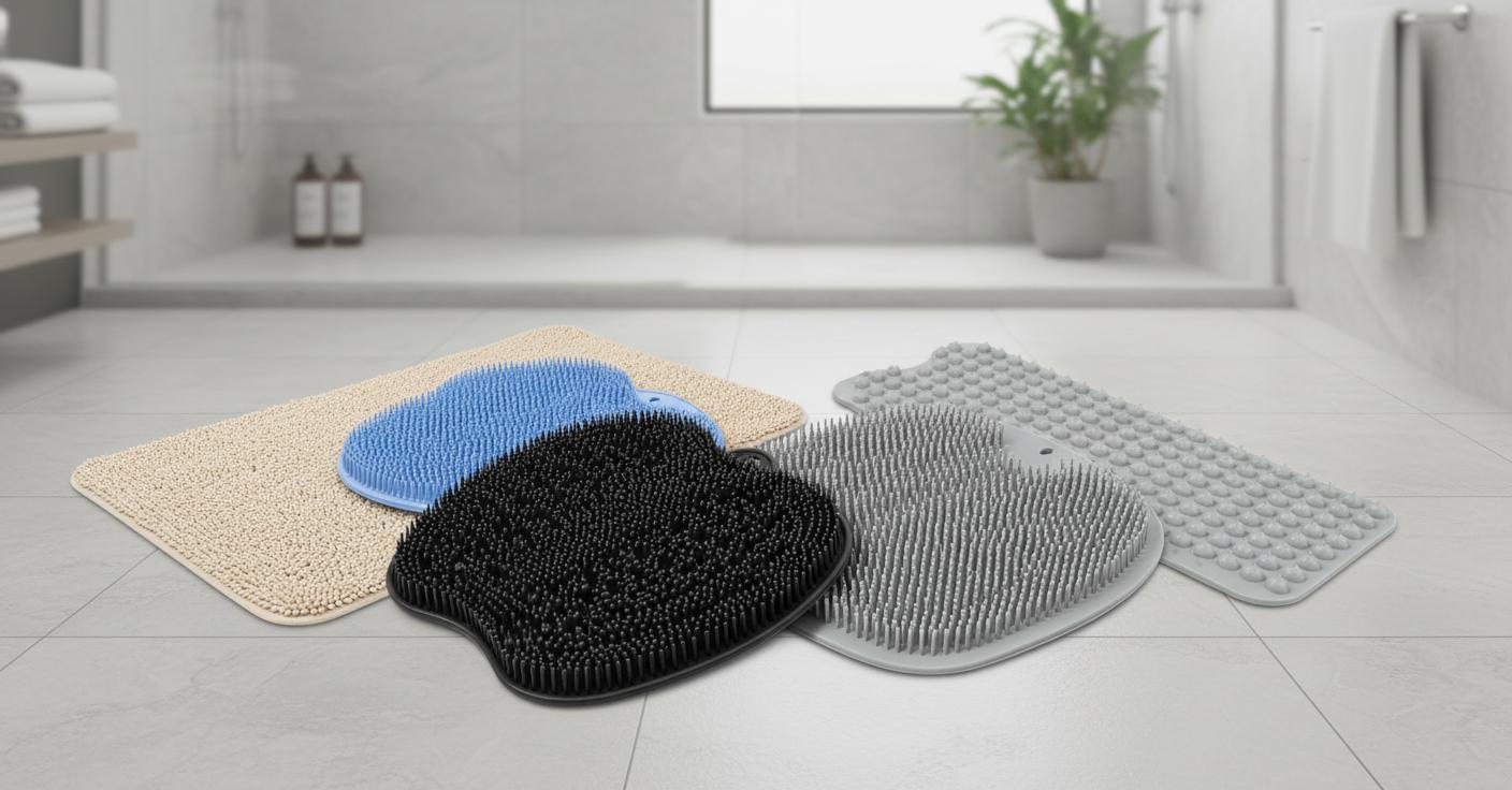 Best Shower Foot Scrubber Mat - Easy Use, Non-Slip Design, Exfoliates and Massages Without Bending