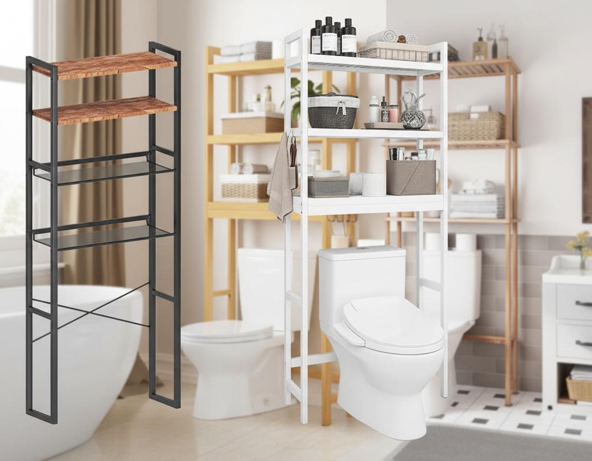Best Space-saving Over-the-Tub Shelf - Maximizes Small Bathroom Storage, Stylish Wood and Steel Design, Durable and Functional