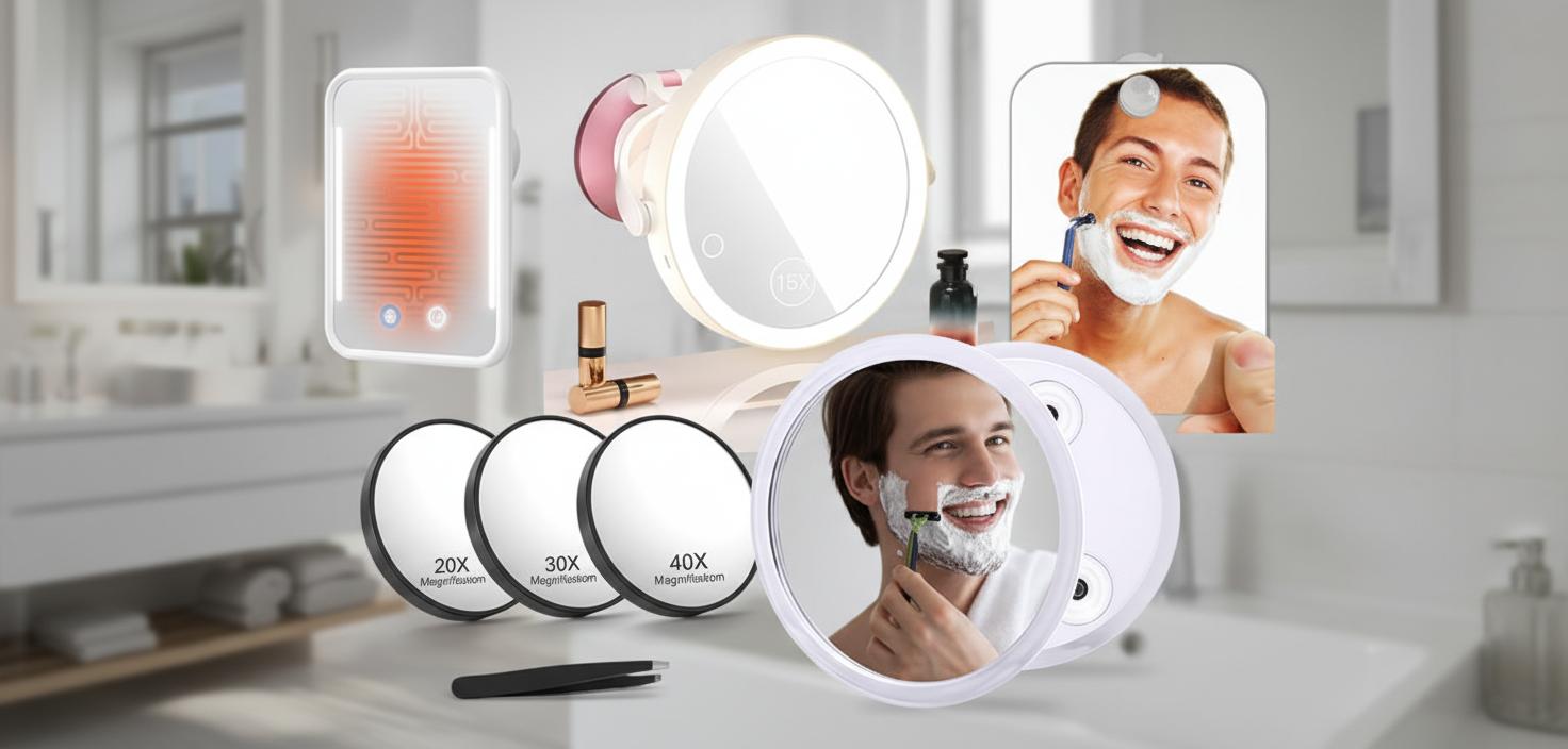 Best Suction-Cup Grooming Mirror - Clear View, Fog-Free Surface, Built-In Light