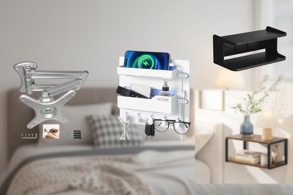 Best Adjustable Wall-Mounted Bedside Shelf - Space-Saving, Foldable Design, Easy Installation