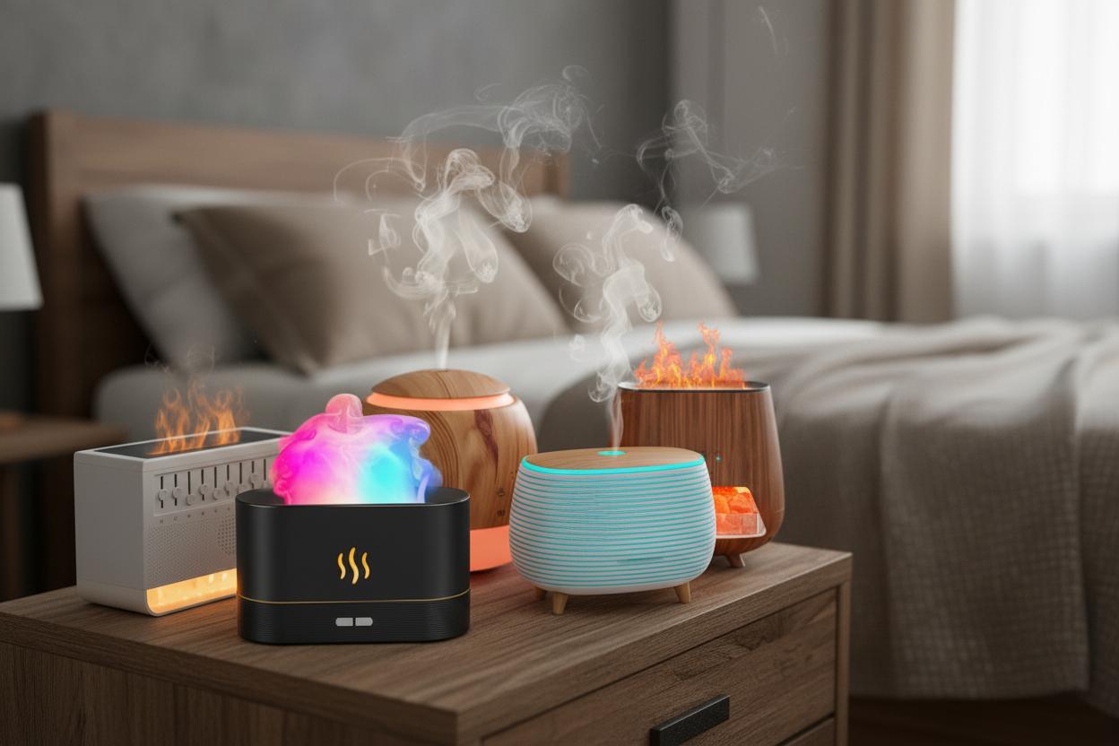Best Aromatherapy Diffusers with Sleep Tracking - Portable Design, Soothing 7-Color Flame Light, Auto-Off Safety