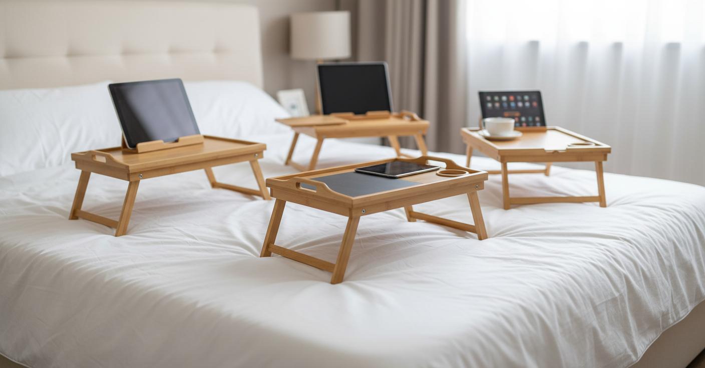 Best Bamboo Bed Tray with Tablet Holder - Adjustable Height, Portable Design, Versatile Use