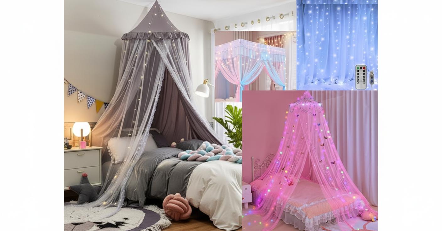 Best Bed Canopy with Integrated Lighting - Magical Ambiance, Customizable LED Star Lights and Cozy Comfort