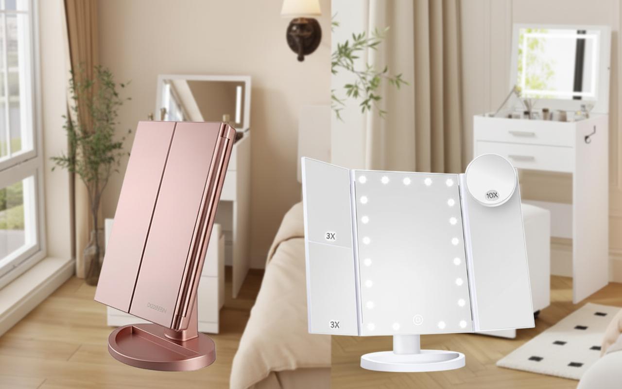 Best Foldable Vanity with Mirror Lighting - Adjustable Magnification, Bright LED Illumination, and Space-Saving Design