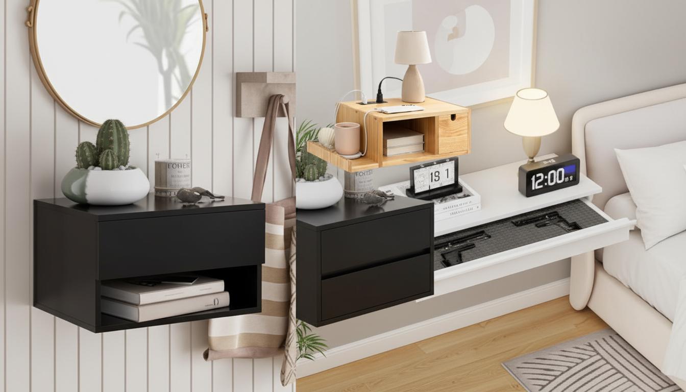 Best Magnetic Floating Nightstand Shelf - Space-Saving Design, Built-In Charging, Easy Installation