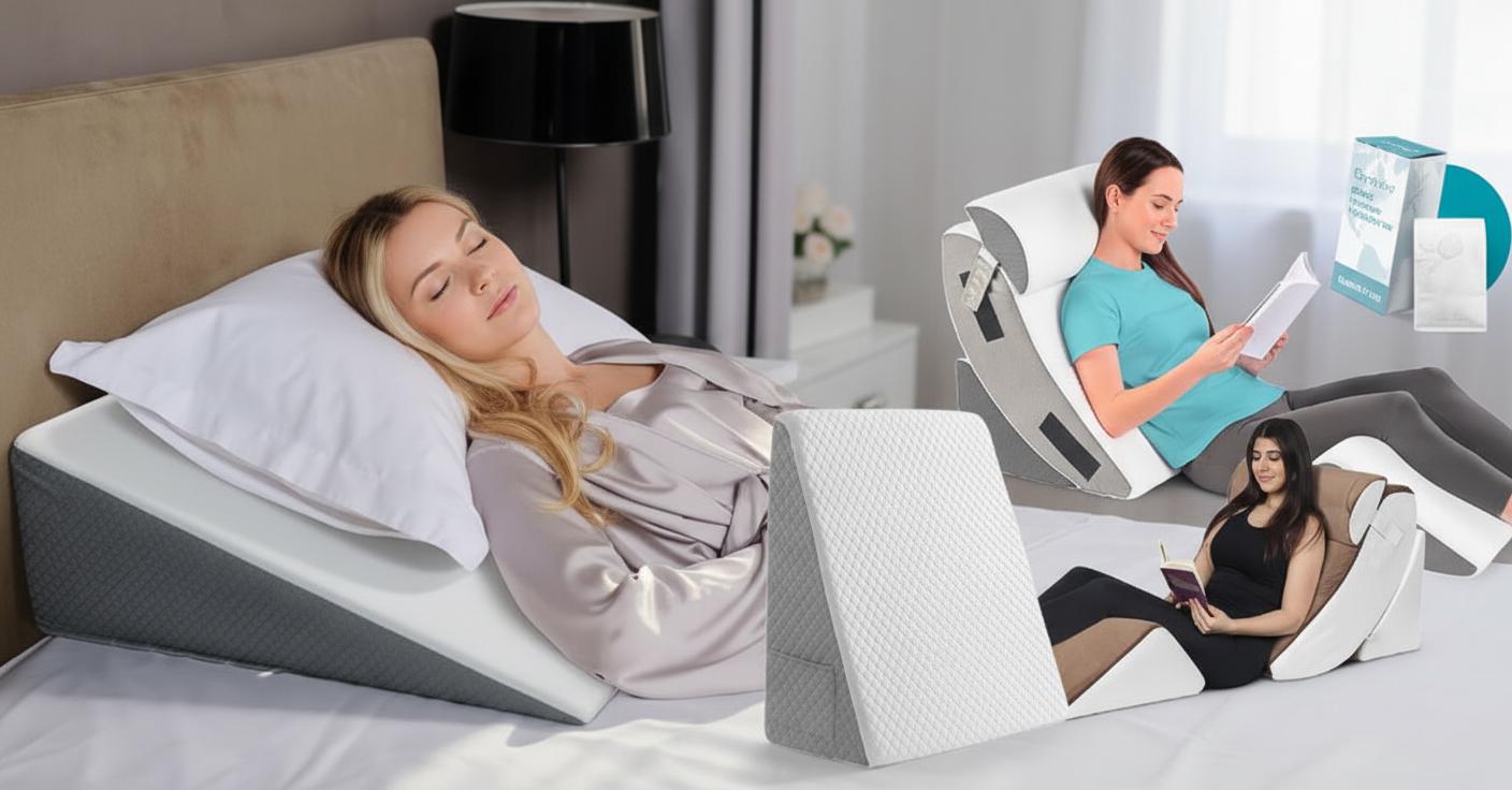 Best Memory Foam Wedge Pillow - Comfortable Bed Elevation, Supportive Sleep Aid, Relieves Sleep Apnea and Acid Reflux