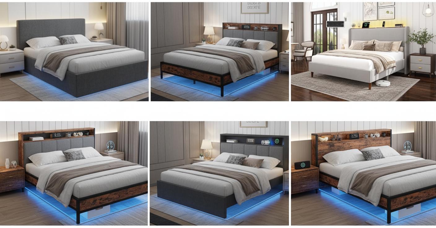Best Platform Bed with Integrated Charging Ports - Stylish Convenience, Built-in LED Lights, and Charging Station