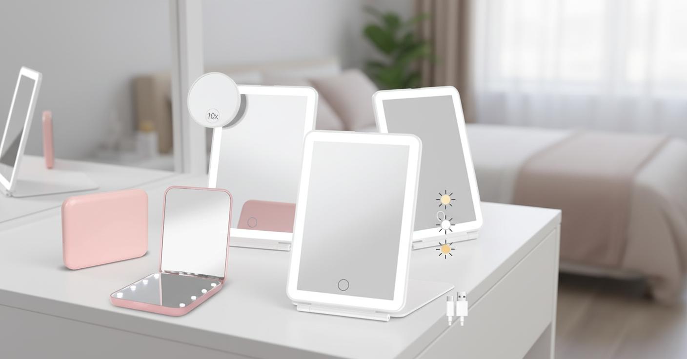 Best Portable Folding Vanity Mirror with Light - Bright Illumination, Adjustable Angles, and Compact Design for Travelers
