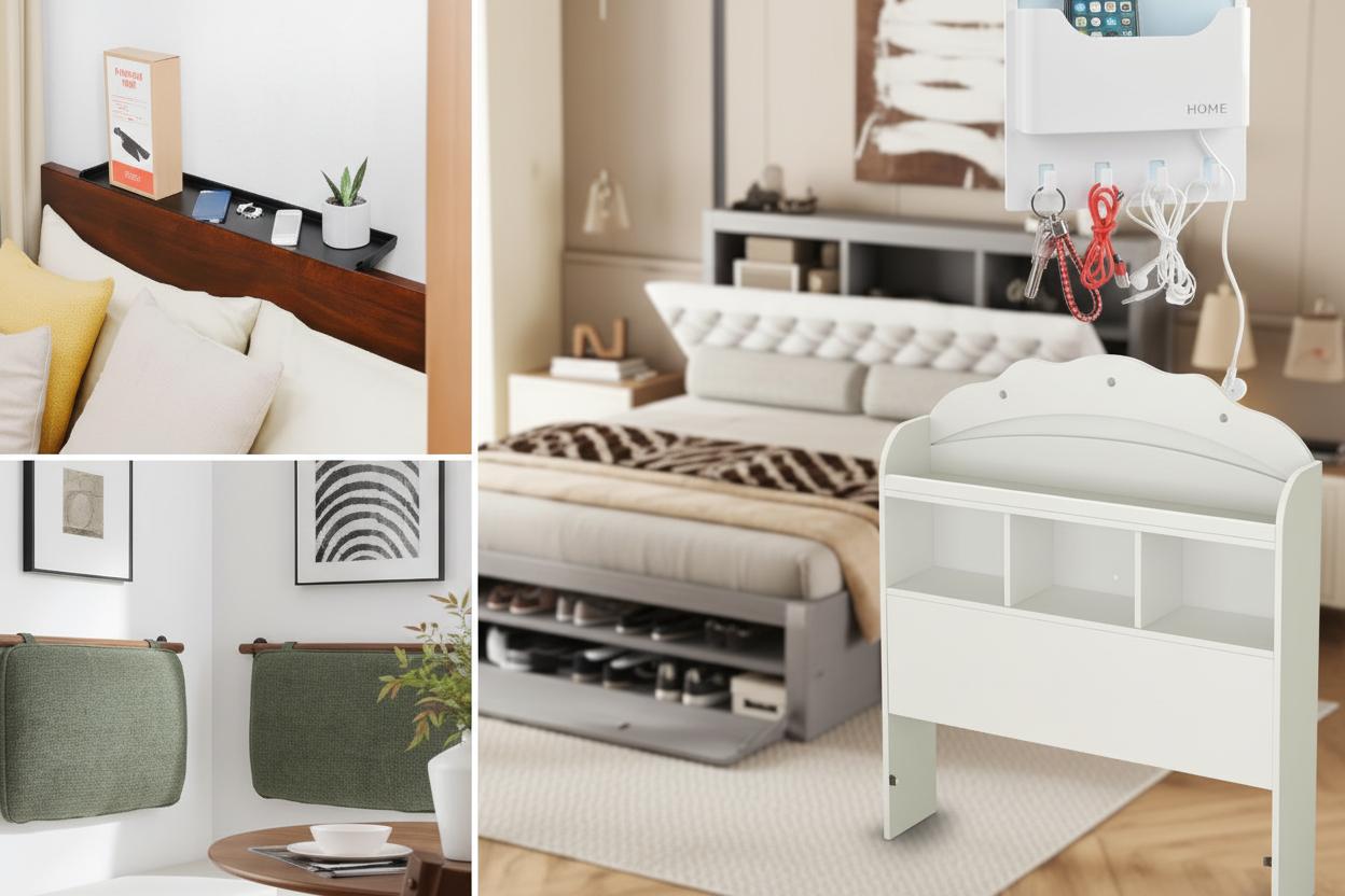 Best Vertical Space-Saving Headboard Shelving - Easy Installation, Damage-Free Setup, Ideal for Renters