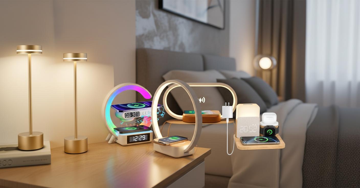 Best Wireless Charging Bedside Lamp - Portable Design, Rechargeable Battery, Adjustable Brightness