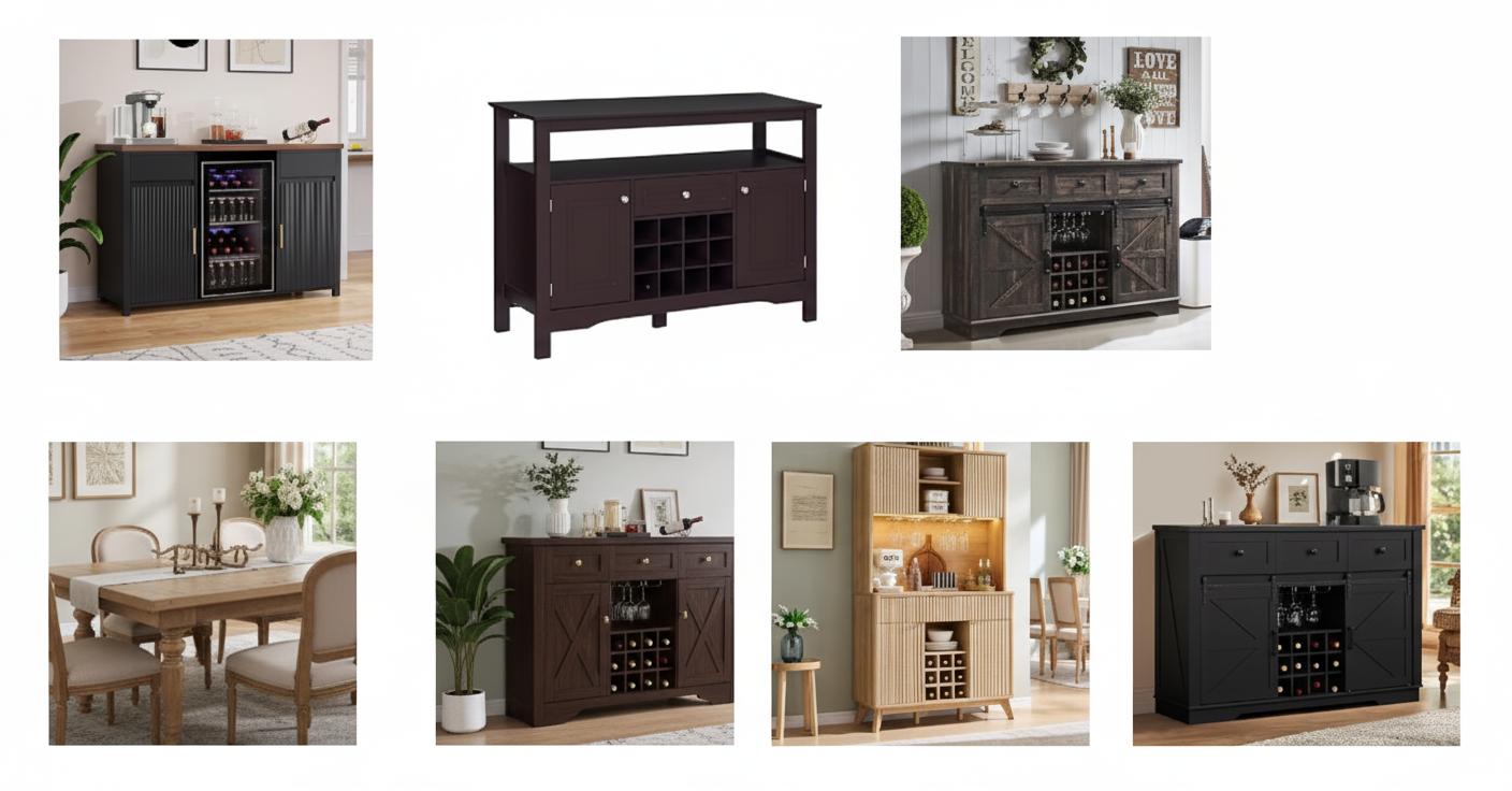Best Built-in Wine Rack Credenza - Stylish Storage, Convenient Mini Fridge Access, Elegant Buffet Cabinet Design