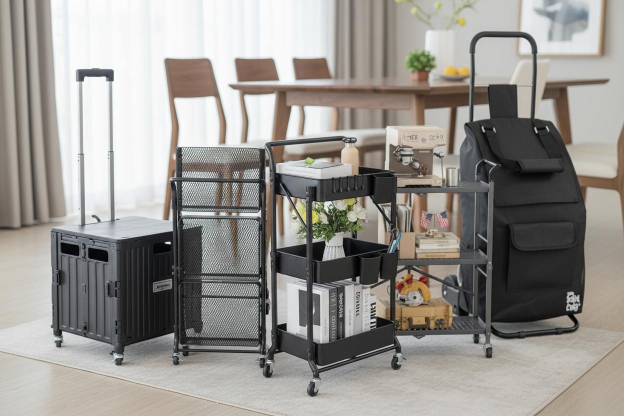 Best Compact Folding Serving Trolley - Portable Design, Smooth 4-Wheel Rotation, Versatile Carrying Tasks