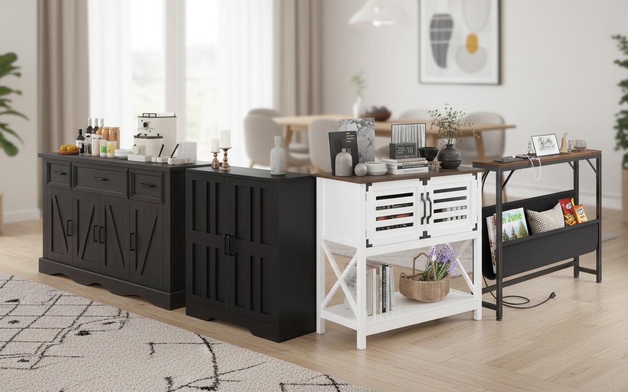 Best Compact Sideboard with Integrated Charging Station - Stylish Design, Multi-Functional Storage, Convenient Charging Features