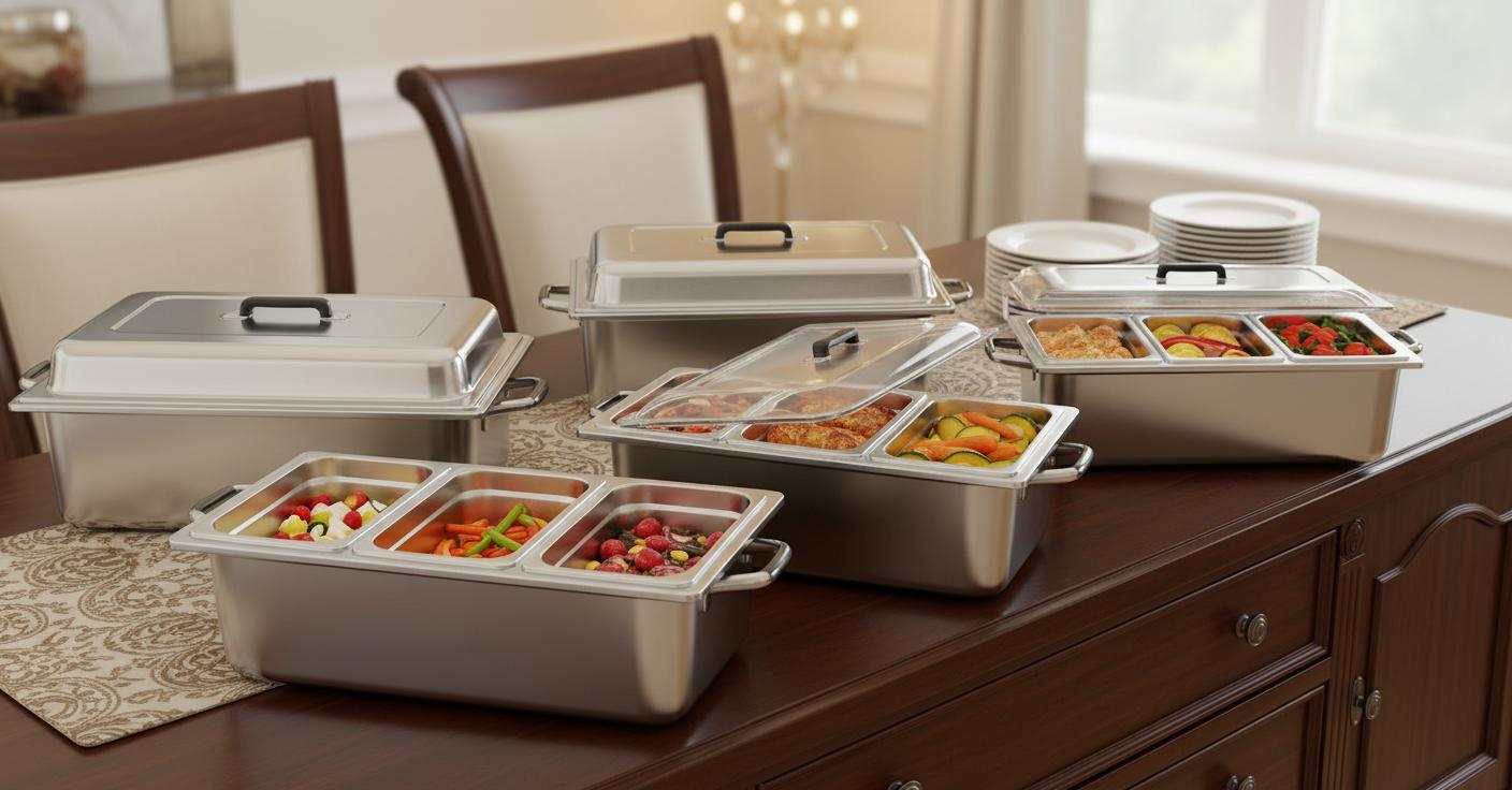 Best Convertible Buffet Server Station - Ice-Cooled Stainless Steel Pans, Fresh Condiment Storage, Easy Accessibility