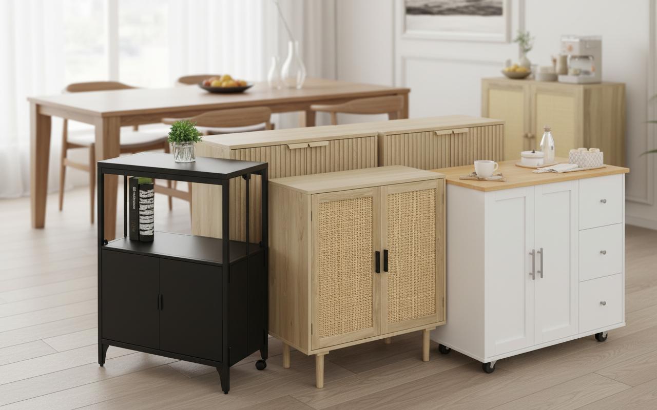 Best Foldable Buffet Sideboard - Stylish Kitchen Storage, Natural Rattan Accent, Versatile Dining Room Solution