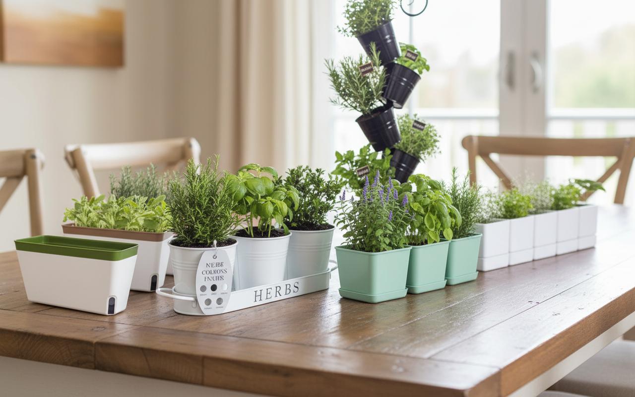 Best Integrated Herb Planter Centerpiece - Stylish Metal Pots, Built-In Drainage, Perfect for Indoor Herb Gardeners
