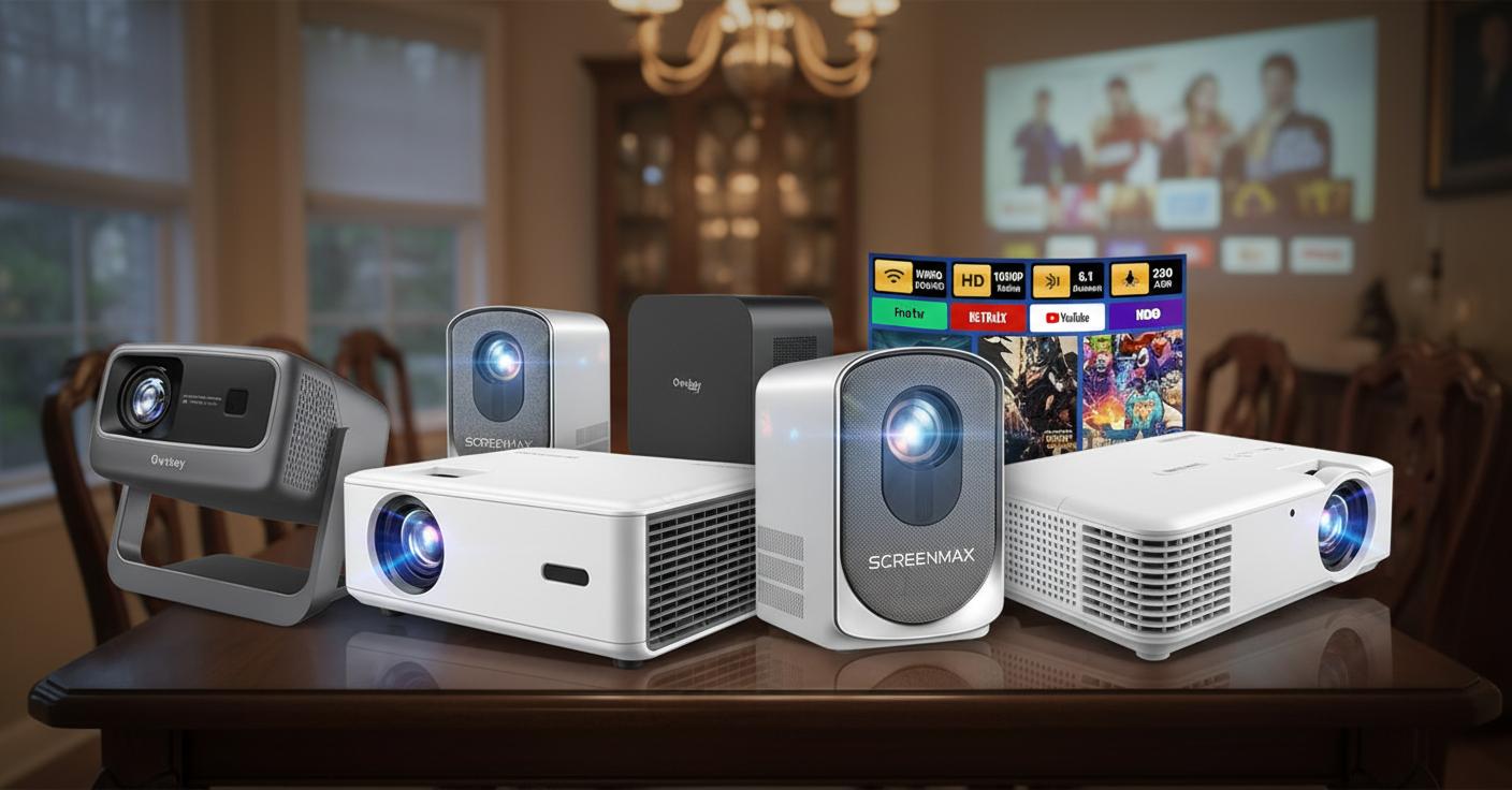 Best Integrative Dining Room Projector - Vibrant 500'' 4K Projection, Smart Connectivity, Outdoor Movie Ready