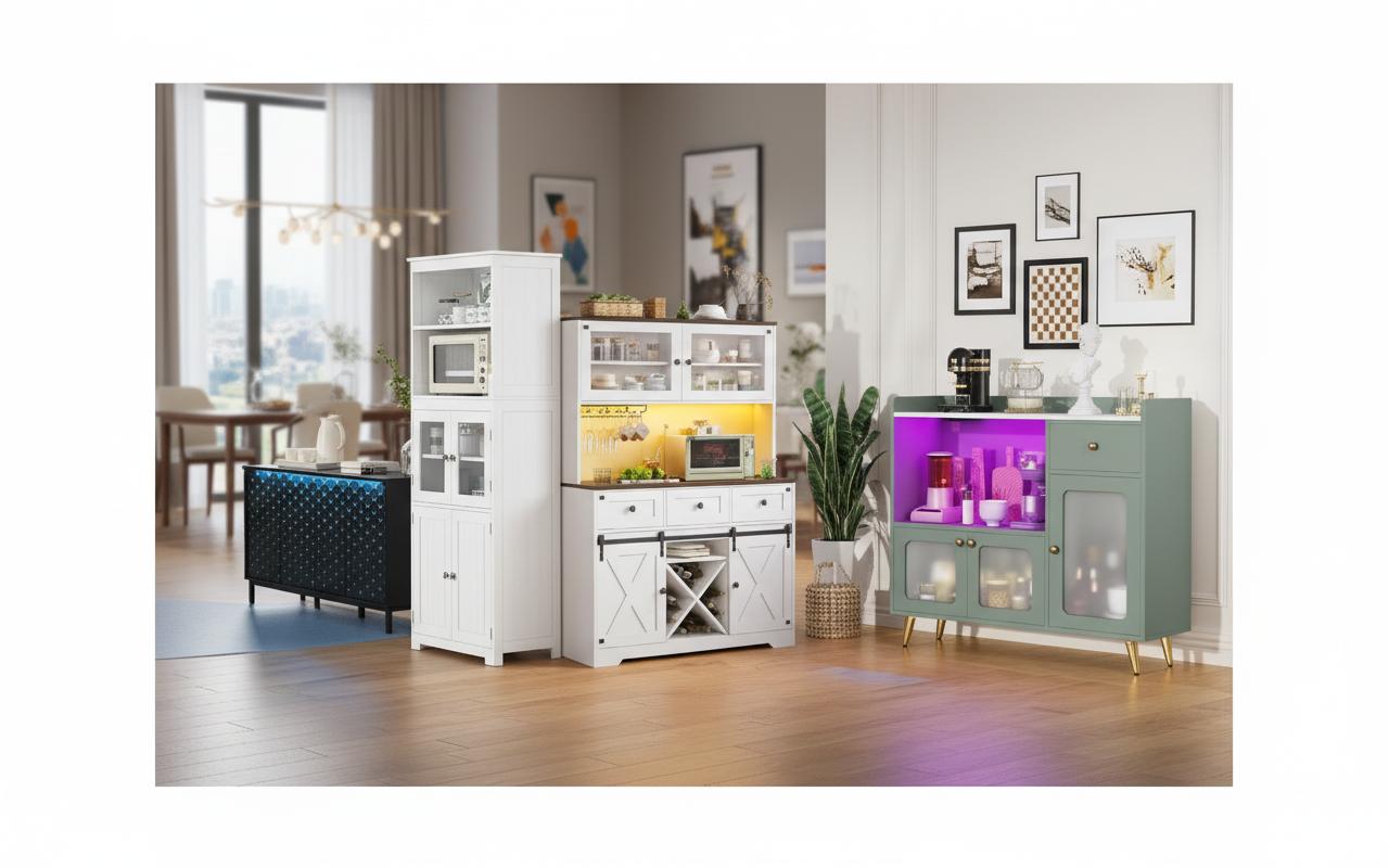 Best LED-Lit Buffet Hutch - Stylish Farmhouse Design, Device Charging Station, and Efficient Organization