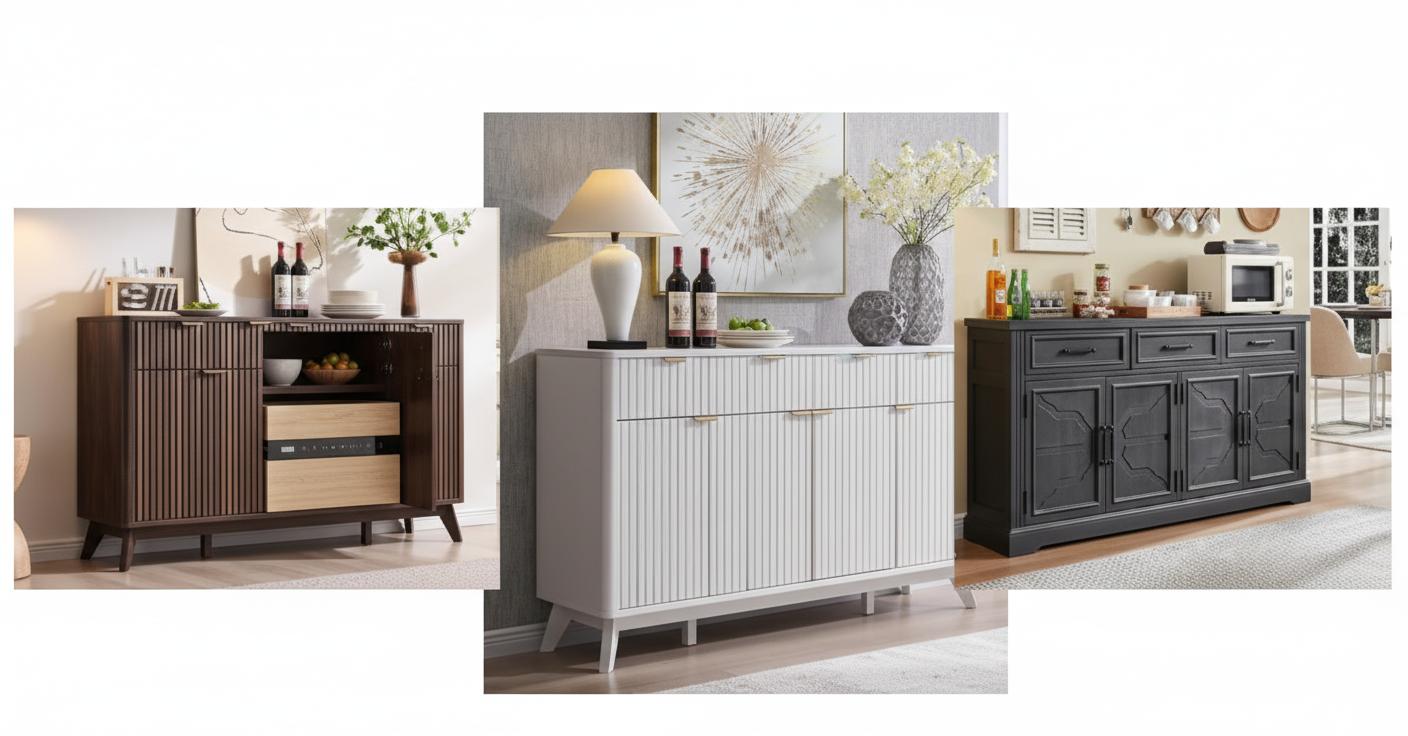 Best Modular Buffet Sideboard with Refrigerated Drawer - Stylish Storage, Spacious Design, and Modern Elegance