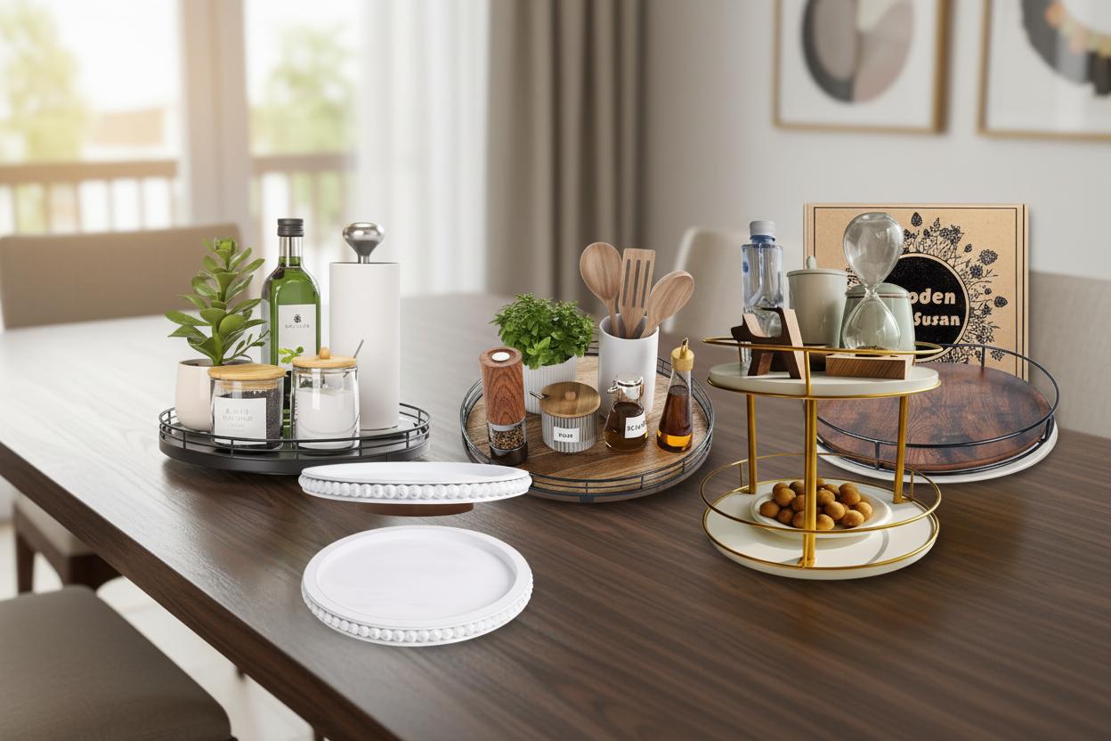 Best Multipurpose Lazy Susan Centerpiece - Stylish Black Oak Wood, Organizes Spices and Toiletries, Elegant and Functional