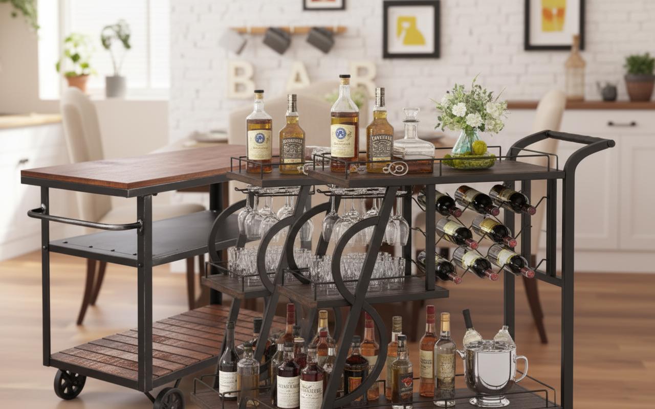 Best Vintage-Inspired Bar Cart - Stylish Serving, Easy Mobility, Industrial Charm