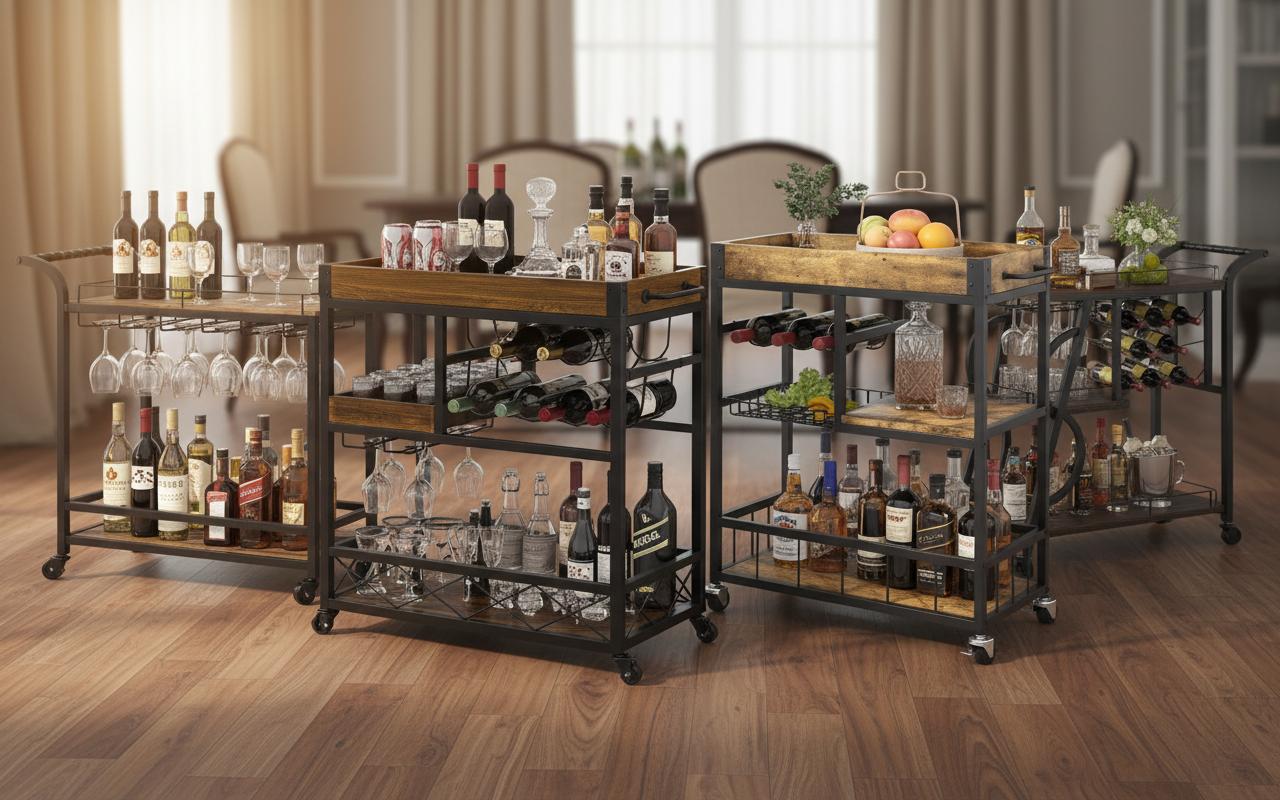 Best Vintage-Style Bar Cart with Wine Rack - Stylish Design, Practical Storage, and Elegant Home Bar Organization