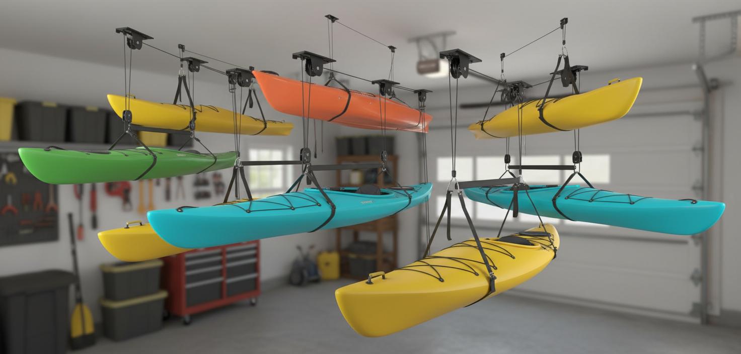 Best Adjustable Ceiling-Mounted Kayak Hoist - Space-Saving, Easy Installation, Durable Design