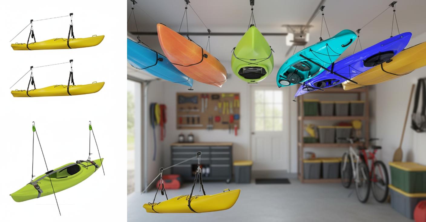 Best Overhead Kayak Storage System - Efficient Space Saving, Easy Lifting, High Weight Capacity