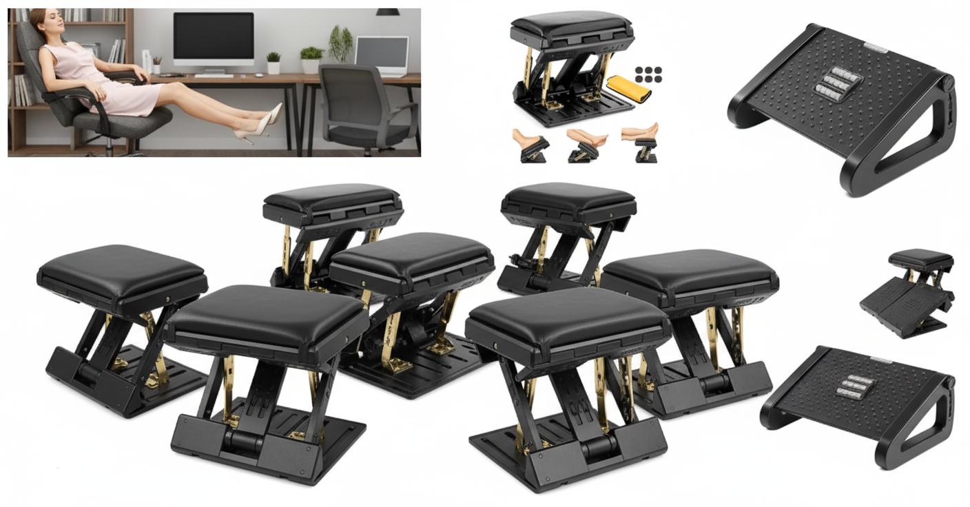 Best Adjustable Footrest with Massage Rollers - Ergonomic Comfort, Soothing Massage Relief, and Enhanced Desk Support