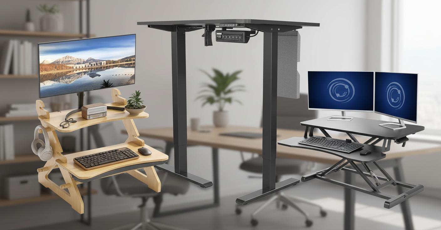 Best Adjustable Standing Desk Converter - Reduces Neck Strain, Adjustable Height, Sturdy Support Up to 22lbs