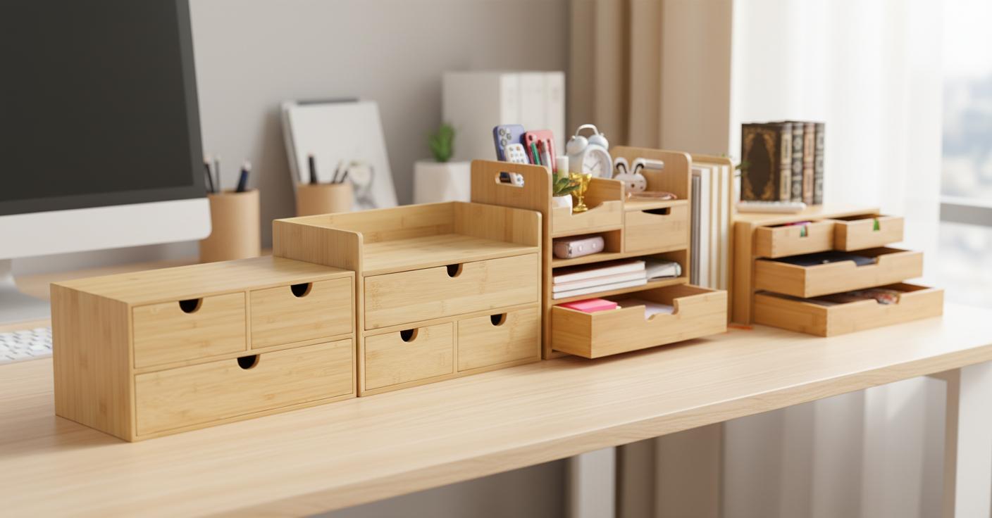Best Bamboo Desktop Organizer - Compact Design, Assembly-Free Convenience, Efficient Office and Home Supplies Storage