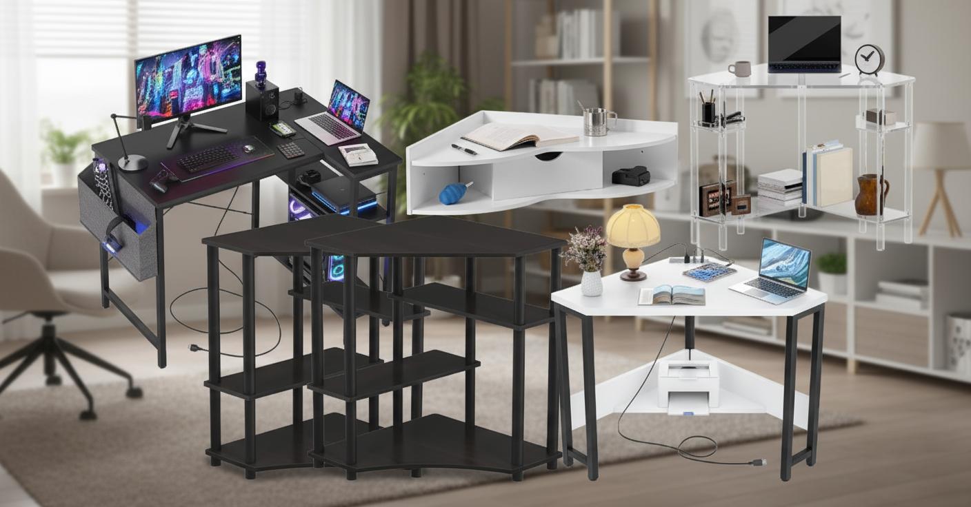 Best Corner Floating Desk - Versatile L-Shaped Design, Built-In Power Outlets, Space-Saving Solution