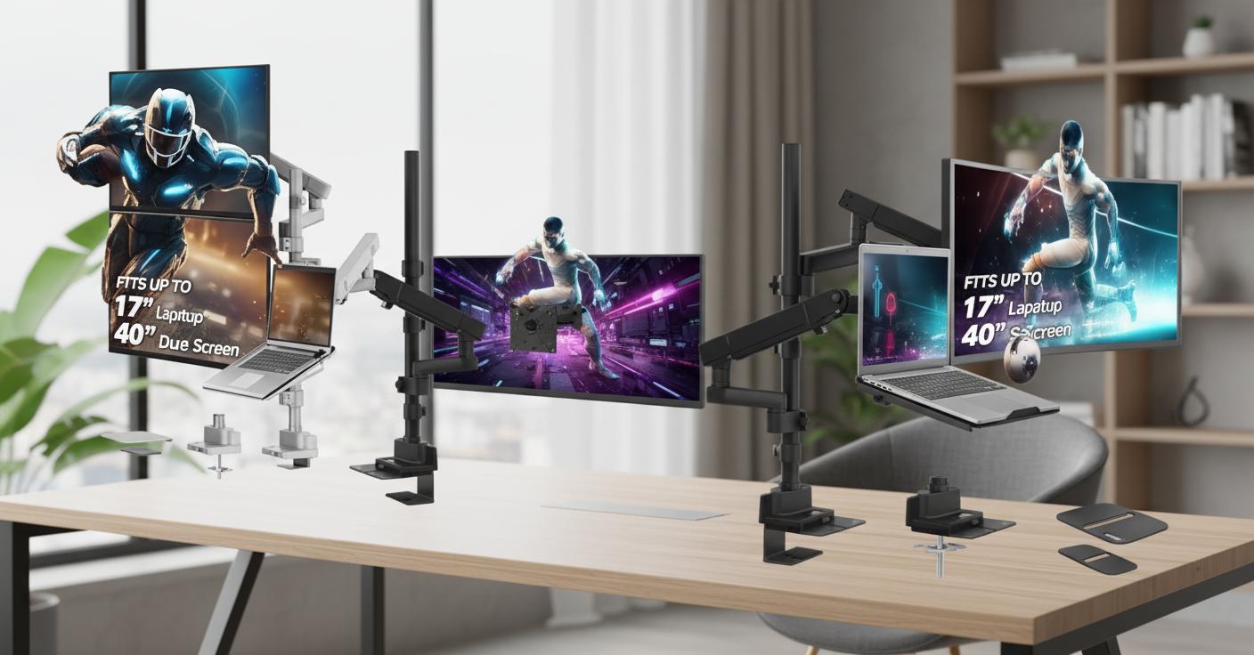 Best Monitor Arm with Laptop Tray - Ergonomic Multi-Screen Setup, USB-C and USB-A Connectivity, Enhanced Workspace Flexibility