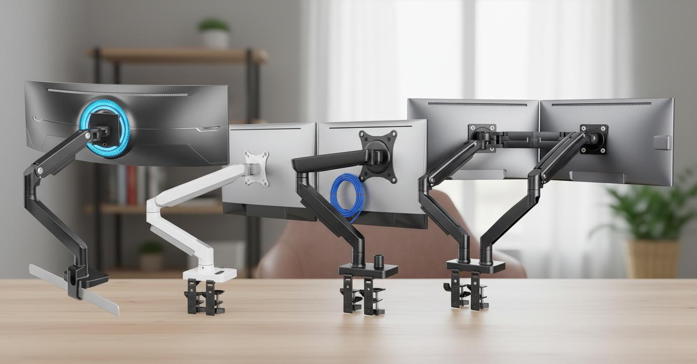 Best Monitor Arm with USB Ports - Sturdy Support, Adjustable Design, Ideal for Large Curved Monitors