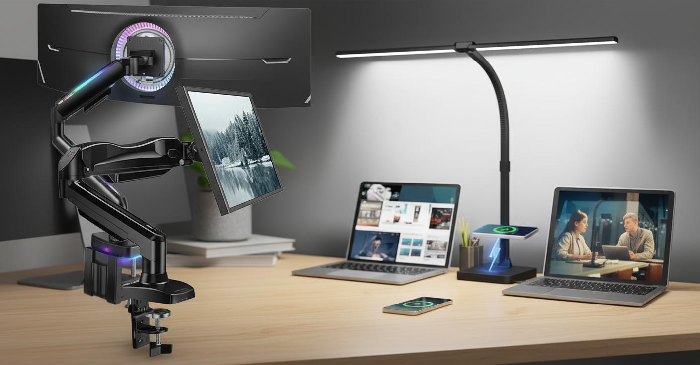 Best Monitor Arm with Wireless Charger - Sturdy Support, Adjustable Design, RGB Lighting