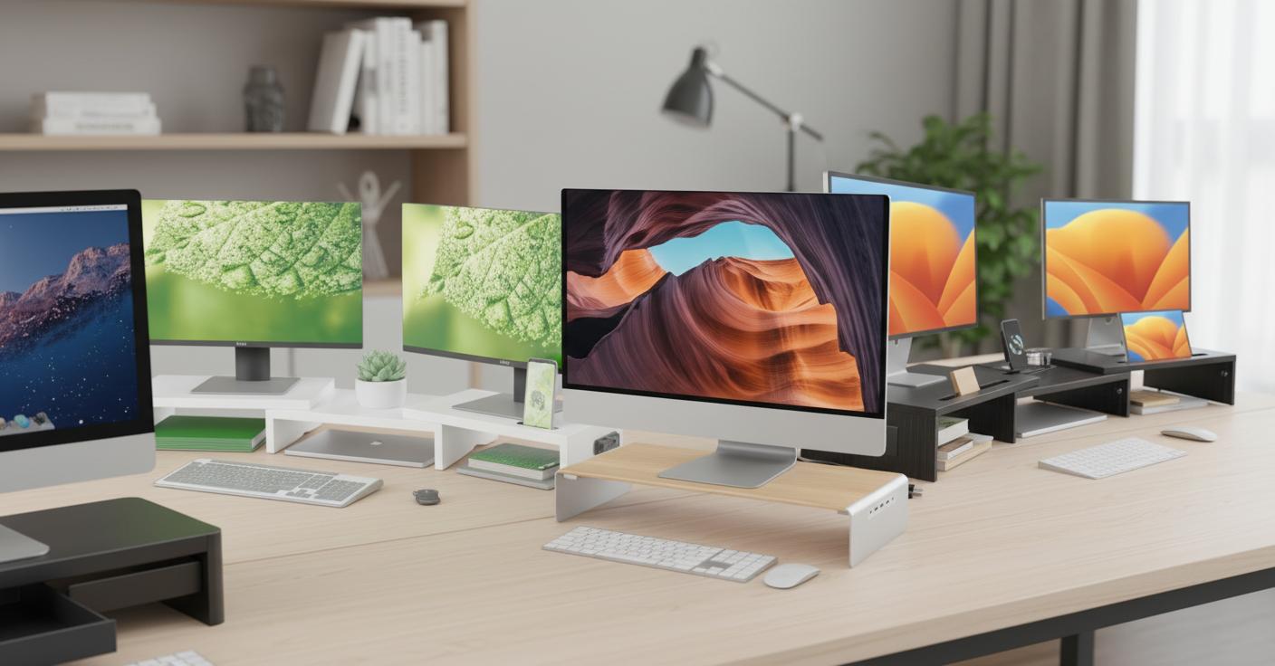 Best Monitor Riser with Charging Hub - Adjustable Dual Monitor Setup, Built-In Smartphone Holder, and Desk Storage