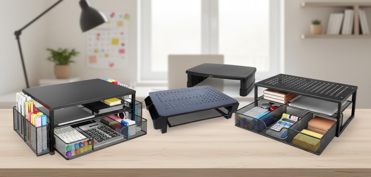 Best Monitor Riser with Storage - Adjustable Elevation, Neck Strain Relief, and Ample Storage Space